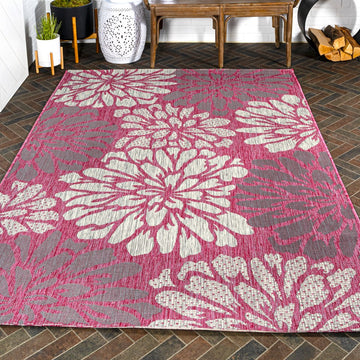 Zinnia Modern Floral Textured Weave Indoor/outdoor Area Rug